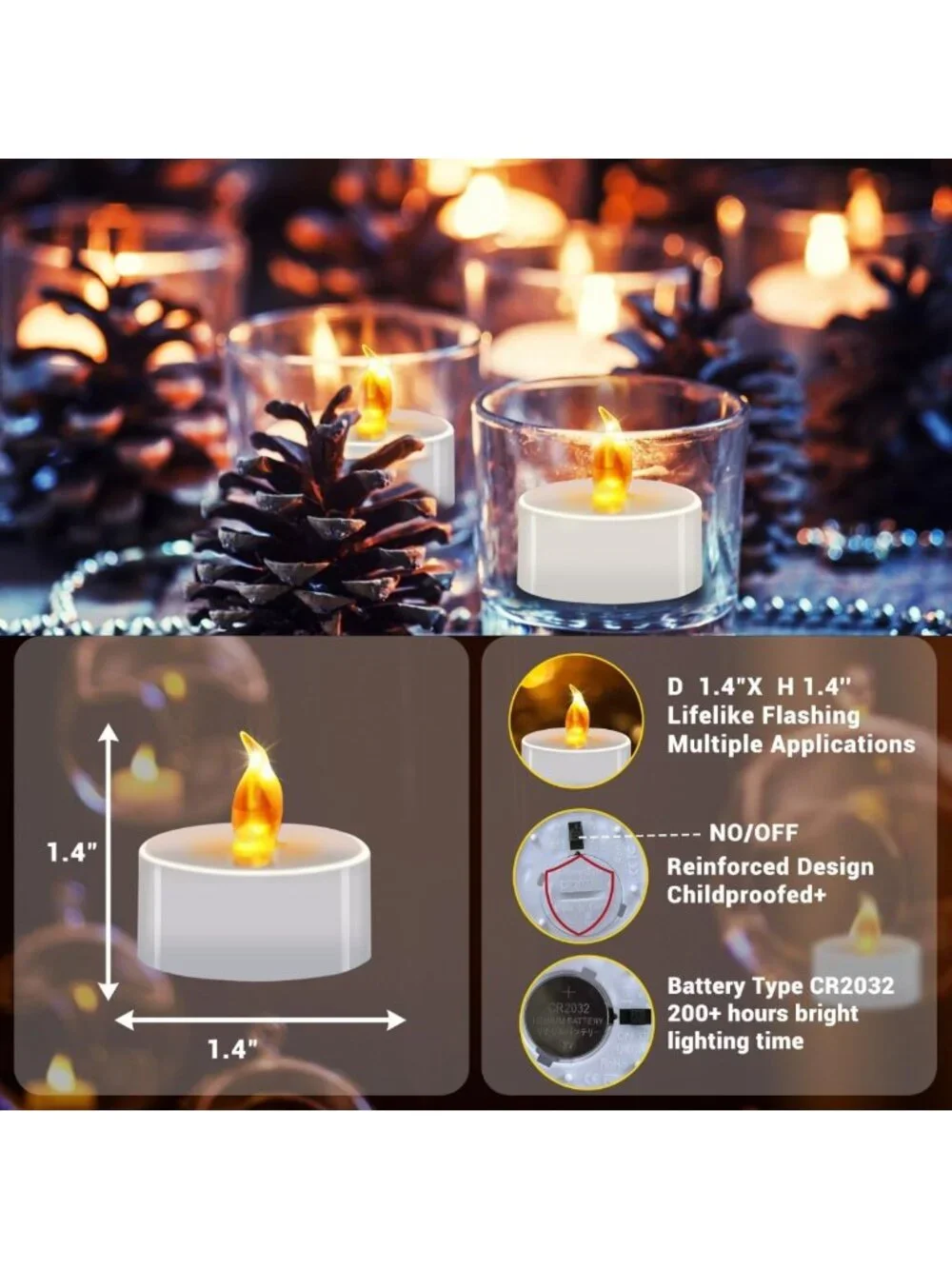 Battery Operated LED Tea Lights - Flameless Flickering Candles for Weddings